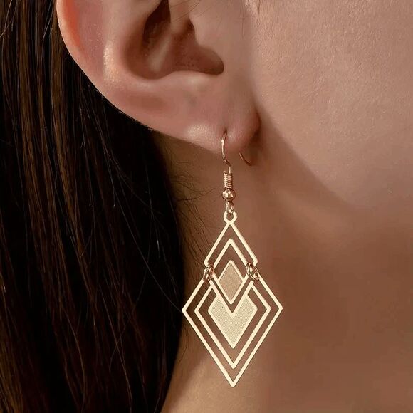 Boho Rhombus Geometric Dangle Earrings - Picture 4 of 6